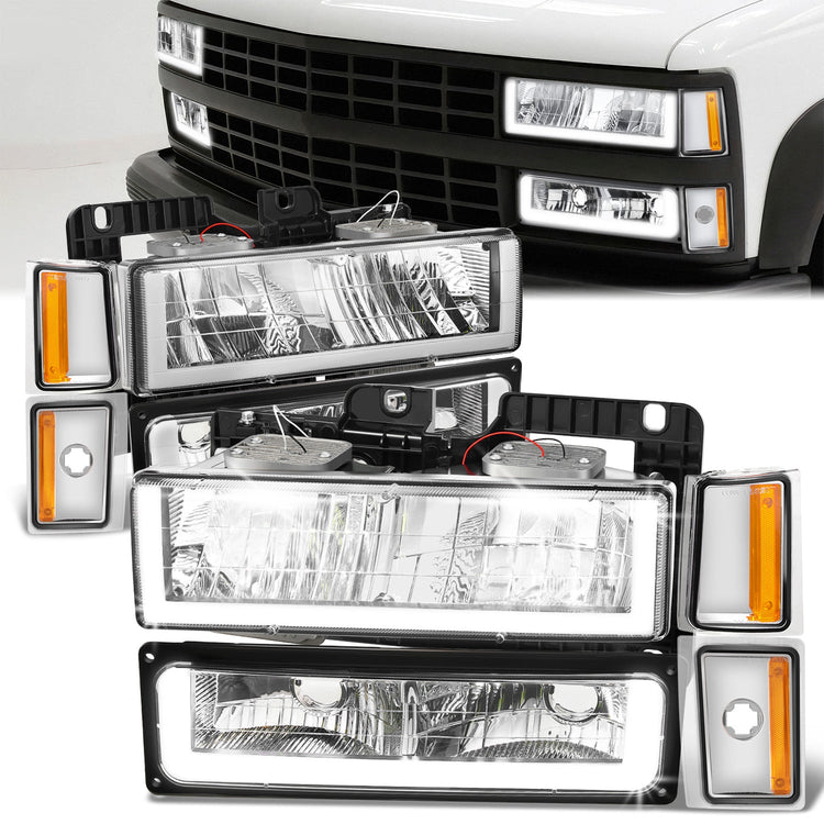 FAROS CLEAR LENS,AMBER REFLECTOR,CHROME HOUSING - 8PCS - LED BAR - 92-93 CHEVROLET BLAZER / 88-93 CHEVROLET C1500 / 92-93 CHEVROLET C1500 SUBURBAN / 88-93 CHEVROLET C2500 / 92-93 CHEVROLET C2500 SUBURBAN / 88-93 CHEVROLET C3500 / 88-93 CHEVROLET K1500 /