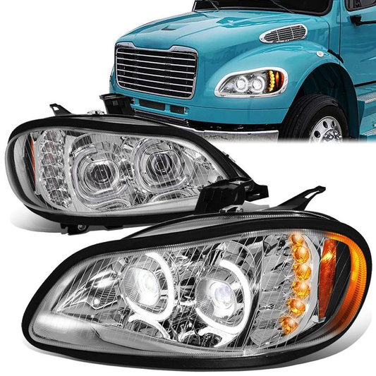 FAROS 04-12 FREIGHTLINER BUSINESS CLASS M2 / 03-19 FREIGHTLINER M2 106 / 03-19 FREIGHTLINER M2 112 - PROJECTOR - LED DRL - CHROME HOUSING - LED LOW BEAM / HIGH BEAM - LED TURN SIGNAL