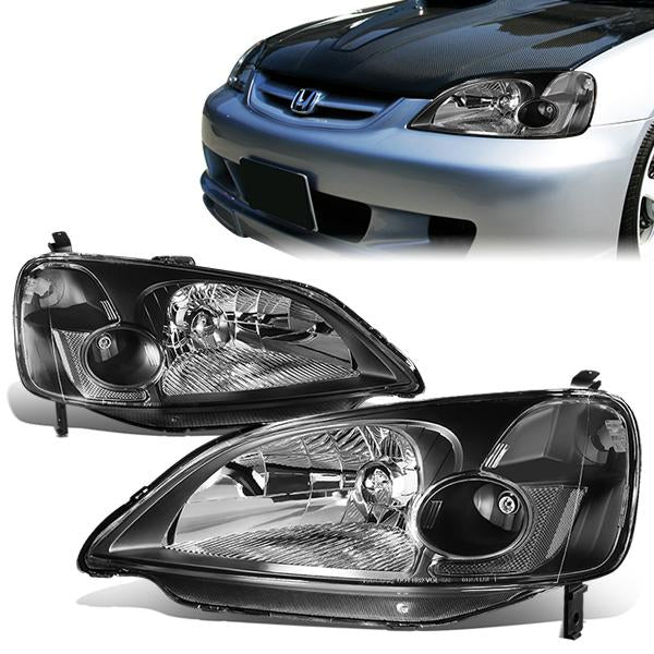 FAROS 01-03 HONDA CIVIC 2/4-DOOR - H4 LOW BEAM / HIGH BEAM - BLACK HOUSING / CLEAR CORNER
