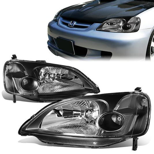 FAROS 01-03 HONDA CIVIC 2/4-DOOR - H4 LOW BEAM / HIGH BEAM - BLACK HOUSING / CLEAR CORNER