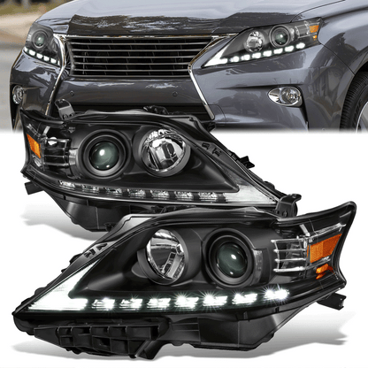 FAROS 13-15 LEXUS RX350, RX450H - FITS MODELS W/ HALOGEN HEADLIGHTS ONLY - PROJECTOR - H11 LOW BEAM / 9005 HIGH BEAM/ 168 SIDE MARKER / 7440A SIGNAL - BLACK HOUSING / AMBER CORNER