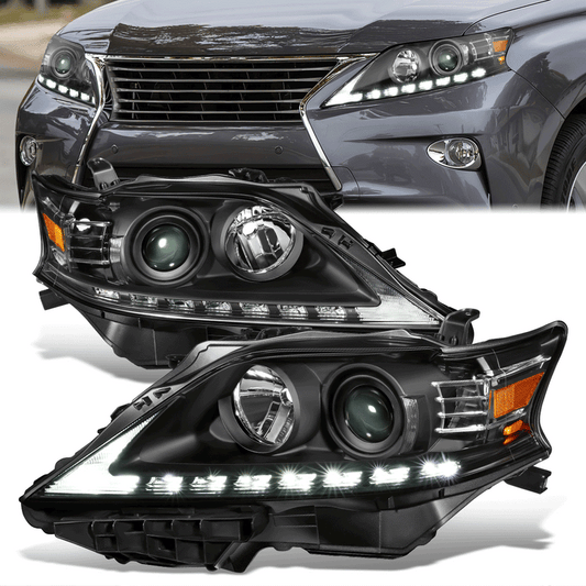 FAROS 13-15 LEXUS RX350, RX450H - FITS MODELS W/ HALOGEN HEADLIGHTS ONLY - PROJECTOR - H11 LOW BEAM / 9005 HIGH BEAM/ 168 SIDE MARKER / 7440A SIGNAL - BLACK HOUSING / AMBER CORNER