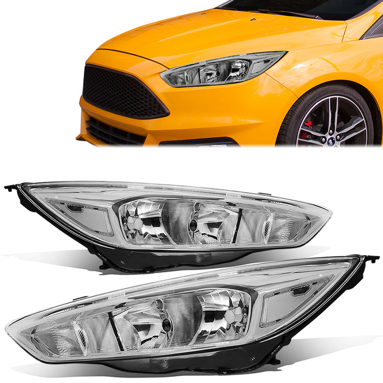 FAROS 15-17 FORD FOCUS 4-DOOR - FITS HALOGEN AND NON-ELECTRIC MODELS ONLY - H11 LOW BEAM / H1 HIGH BEAM - CHROME HOUSING / CLEAR CORNER