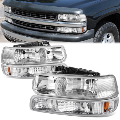 FAROS 99-02 CHEVY SILVERADO/AVALANCHE//WHITE COVER, YELLOW REVERSE, BRIGHT BASE 4P NEAR AND FAR LIGHT WITH BLUE LIGHT BULB