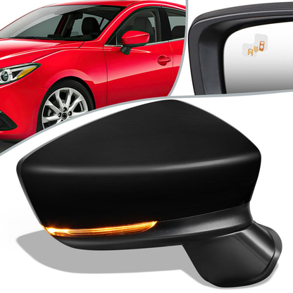 RETROVISOR MIRROR - OEM - 14-16 MAZDA 3 - POWERED - W/ SIGNAL LIGHT - W/ BSD - FOLDING - BLACK MATERIAL - RIGHT