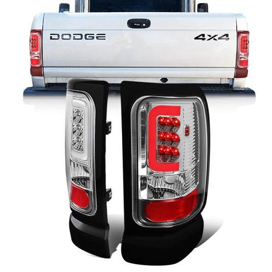 FAROS TRASEROS 94-01 DODGE RAM 1500 / 94-02 DODGE RAM 2500 , 3500 - C-BAR - 3D - U-HALO LED - CHROME / CLEAR