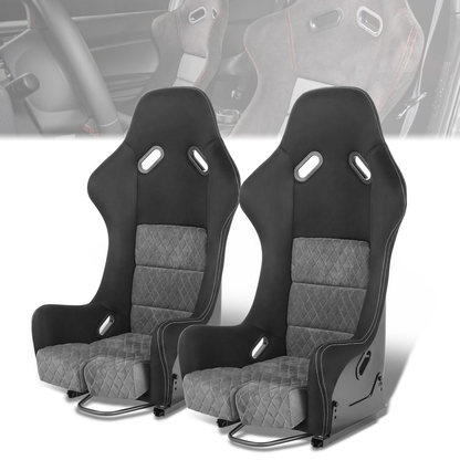 ASIENTOS RACING SUEDE*ALL IN BLACK + ORANGE STITCHING (YOU CAN CHANGE THE COLOR)*FIBERGLASS & MEMORY FOAM*BLACK SAFETY BELT HOLES*WITH DOUBLE SLIDER