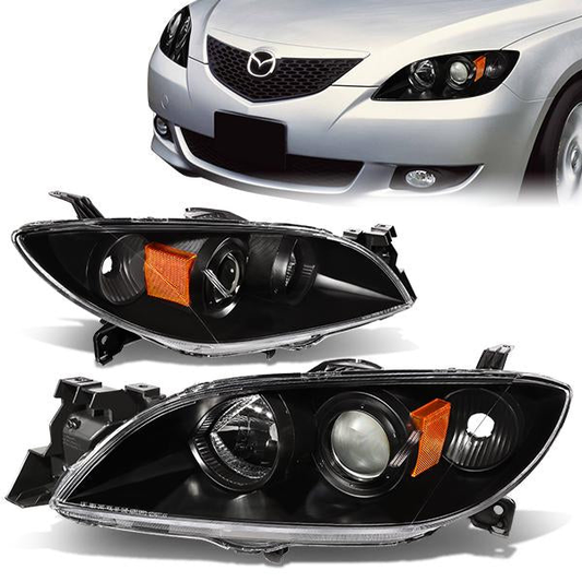 FAROS 04-09 MAZDA 3 SEDAN 4-DOOR - H7 LOW BEAM / 9005 HIGH BEAM - BLACK HOUSING / AMBER CORNER
