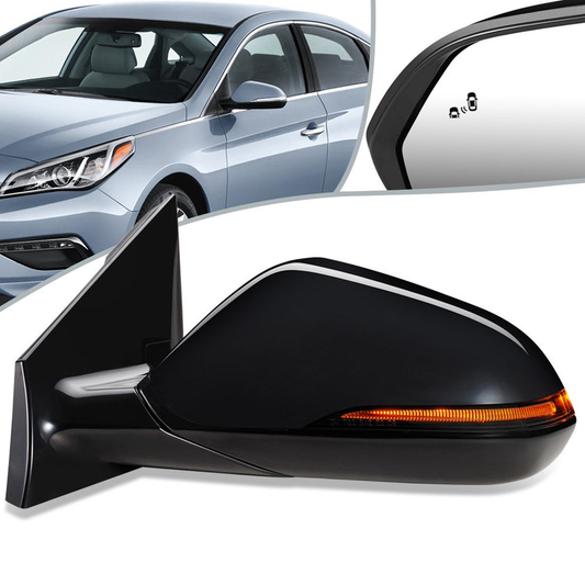 RETROVISOR MIRROR - OEM - 15-17 HYUNDAI SONATA - POWERED - HEATED - W/ SIGNAL LIGHT - W/ BSD - FOLDING - BLACK MATERIAL - LEFT
