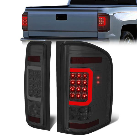 FAROS TRASEROS 07-13 CHEVY SILVERADO 1500 , GMC SIERRA 1500 / 07-14 CHEVY SILVERADO 2500HD , 3500HD , GMC SIERRA 2500HD , 3500HD - C-BAR - 3D - LED - TRON STYLE - CHROME / SMOKE