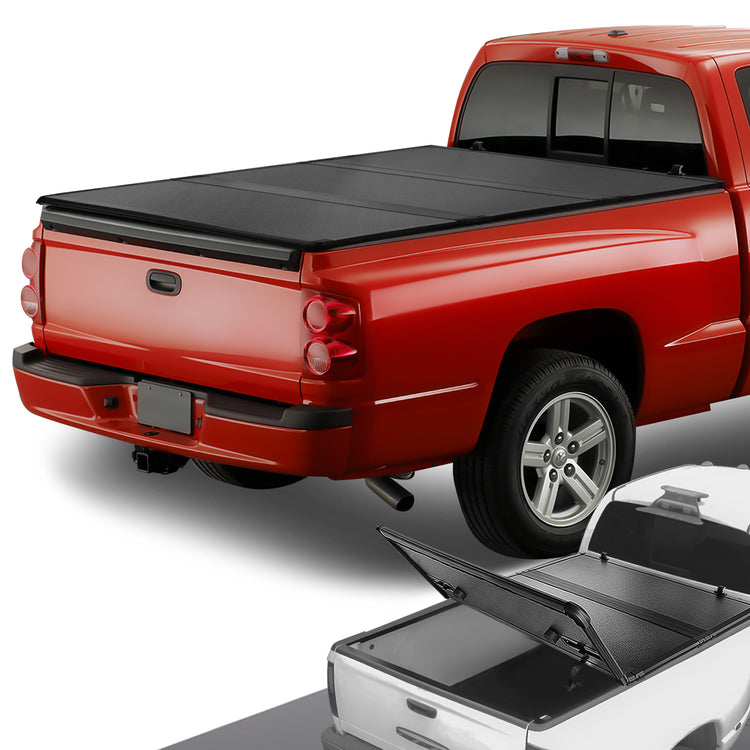 TAPADERA DE CAJUELA TONNEAU COVER - HARD TRI-FOLD - 05-10 DODGE DAKOTA / 2011 RAM DAKOTA / 06-09 MITSUBISHI RAIDER - FITS 6.5FT FLEETSIDE / STYLESIDE BED MODELS ONLY