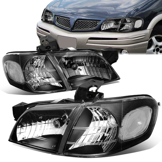 FAROS 97-05 CHEVY VENTURE / 97-04 OLDSMOBILE SILHOUETTE / 99-05 PONTIAC MONTANA / 97-99 PONTIAC TRANS SPORT 3/4-DOOR - 4PC - BLACK HOUSING / CLEAR CORNER - 9004 LOW BEAM / HIGH BEAM