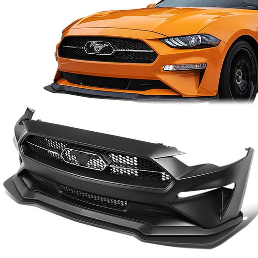 DEFENSA 18-20 FORD MUSTANG GT, ECOBOOST - WITH UPPER, LOWER HONEYCOMB MESH GRILLE - INCLUDES CHIN LIP SPOILER SPLITTER - BLACK