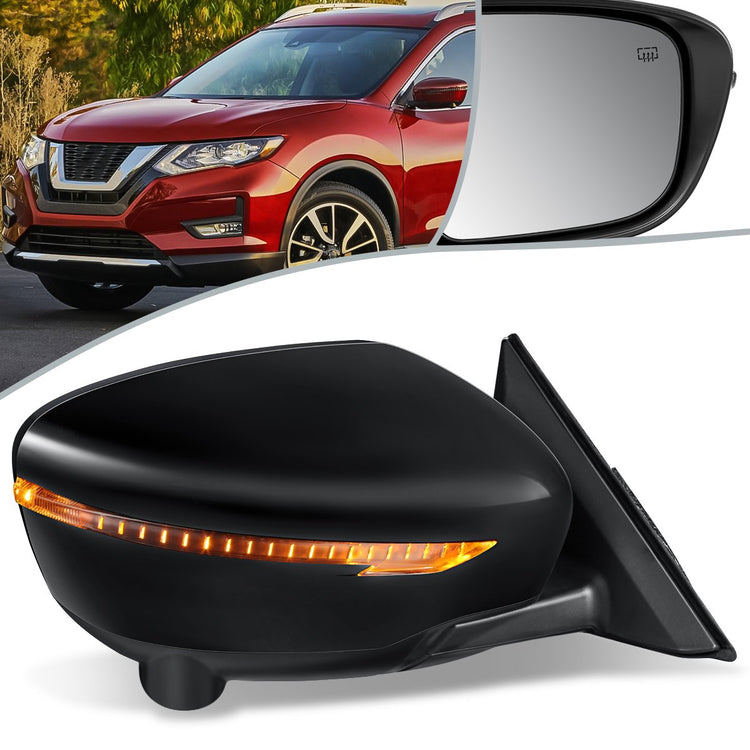 RETROVISOR MIRROR - OEM - 14-16 NISSAN ROGUE - POWERED - HEATED - W/ SIGNAL LIGHT - W/ MEMORY - FOLDING - BLACK MATERIAL - RIGHT