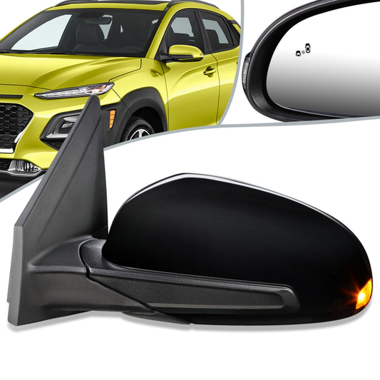 RETROVISOR MIRROR - OEM - 18-20 HYUNDAI KONA - POWERED - HEATED - W/ SIGNAL LIGHT - W/ BSD - FOLDING - BLACK MATERIAL - LEFT