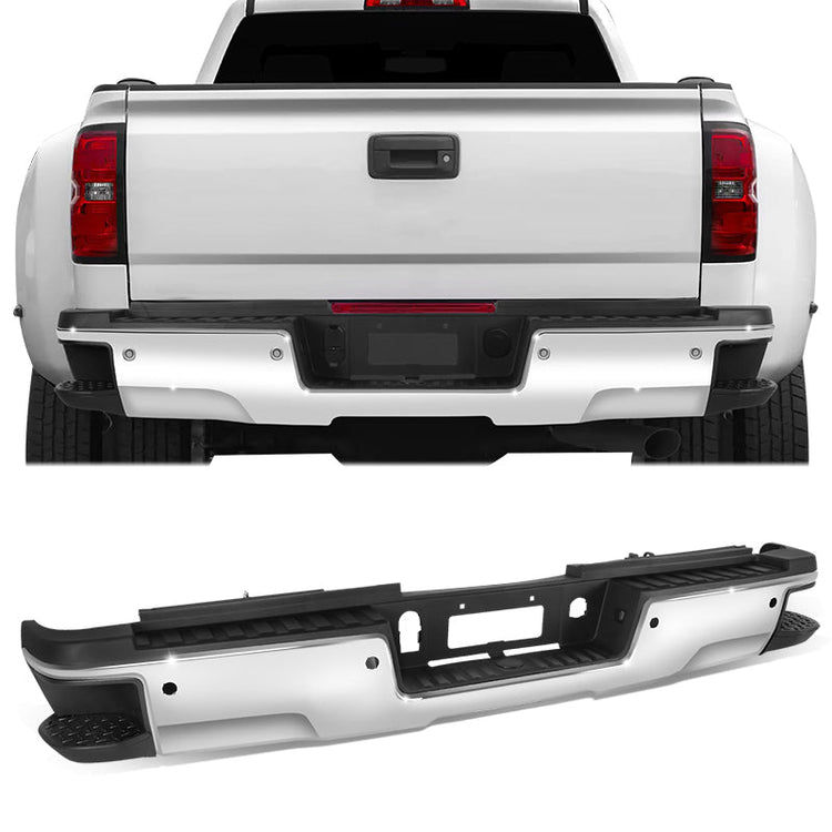 DEFENSA TRASERA 15-19 SILVERADO SIERRA 2500 3500?CHROME WITH SENSOR HOLE?WITHOUT HITCH DRAW BAR??