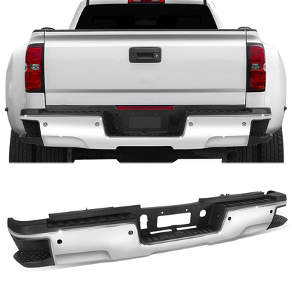 DEFENSA TRASERA 15-19 SILVERADO SIERRA 2500 3500?CHROME WITH SENSOR HOLE?WITHOUT HITCH DRAW BAR??