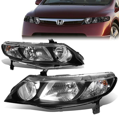 FAROS 06-09 HONDA CIVIC 4-DOOR - 9006 LOW BEAM / 9005 HIGH BEAM - BLACK HOUSING / CLEAR CORNER