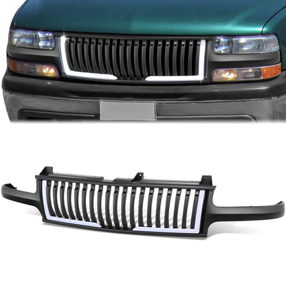 PARRILLA GRILLE - 99-02 CHEVY SILVERADO 1500, 2500 / 00-06 CHEVY SUBURBAN 1500, SUBURBAN 2500, TAHOE - VERTICAL FENCE STYLE - W/ LED DRL LIGHT - LED'S REQUIRE WIRING INTO EXISTING LIGHTING - MATTE BLACK