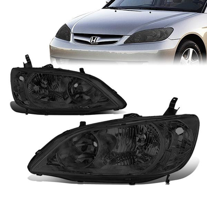 FAROS 04-05 HONDA CIVIC 2/4-DOOR - DOES NOT FIT CIVIC SI 3-DOOR MODELS - OE STYLE - 9006 LOW BEAM / 9005 HIGH BEAM - SMOKE HOUSING / CLEAR CORNER