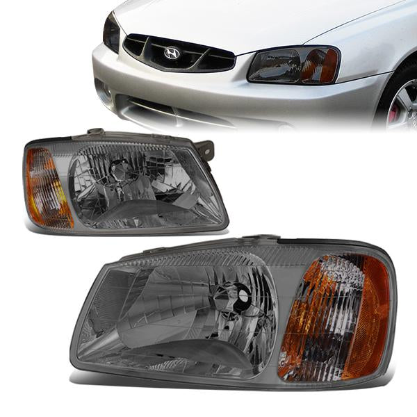 FAROS 00-02 HYUNDAI ACCENT 3/4-DOOR - SMOKE HOUSING / AMBER CORNER - H4 LOW BEAM / HIGH BEAM
