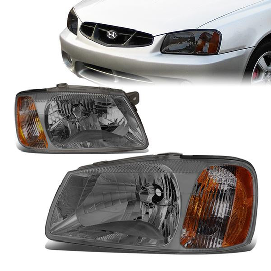 FAROS 00-02 HYUNDAI ACCENT 3/4-DOOR - SMOKE HOUSING / AMBER CORNER - H4 LOW BEAM / HIGH BEAM