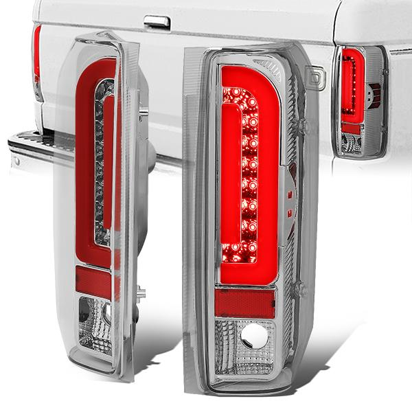 FAROS TRASEROS 90-96 FORD F-150 / 90-97 FORD F-250 / 90-97 FORD F-350 / 90-96 FORD BRONCO / 90-97 FORD F SUPER DUTY - FITS STYLESIDE MODELS ONLY - RED LED - CHROME / CLEAR