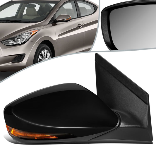 RETROVISOR MIRROR - OEM - 11-13 HYUNDAI ELANTRA - POWERED - HEATED - W/ SIGNAL LIGHT - FOLDING - BLACK MATERIAL - RIGHT