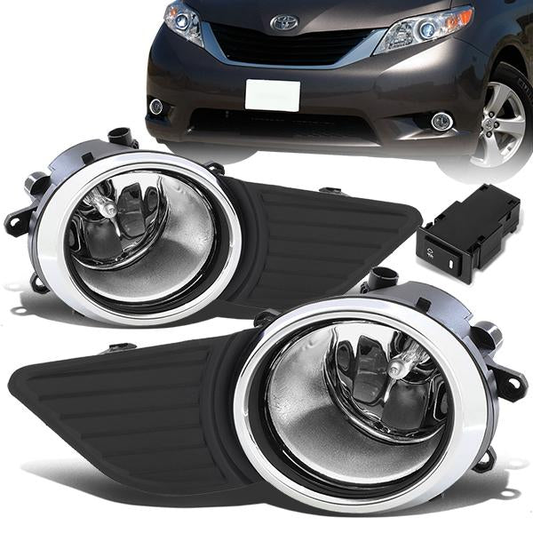FAROS DE NIEBLA 11-17 TOYOTA SIENNA - DOES NOT FIT SE MODELS - WITH SWITCH, CHROME TRIM BEZEL - H11 BULB - CHROME / CLEAR