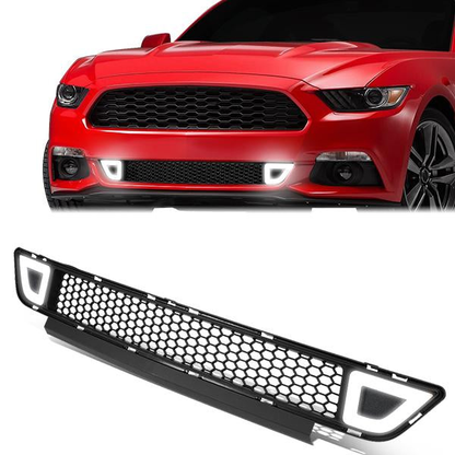 PARRILLA FRONT LOWER GRILLE - 15-17 FORD MUSTANG - HONEYCOMB MESH - W/ LED DRL LIGHT - TRIANGLE LED - BLACK