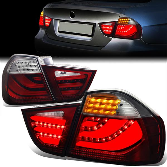 FAROS TRASEROS 09-11 BMW 3-SERIES E90 - 3D STRIP - LED - RED / SMOKE