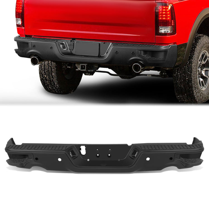 BURRERA TRASERA 09-10 DODGE RAM 1500 / 11-18 RAM 1500 / 19-23 RAM 1500 CLASSIC - WITH SENSOR HOLE,WITH DUAL EXHAUST CUTOUTS - BLACK