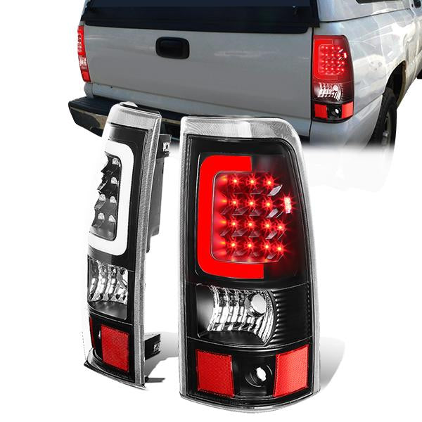FAROS TRASEROS 03-06 CHEVY SILVERADO 1500 , 2500 , 3500 , HD MODELS , GMC SIERRA 1500 , 2500 , 3500 , HD MODELS / 2007 CHEVY SILVERADO , GMC SIERRA CLASSIC MODELS - C-BAR - 3D - U-HALO LED - FITS FLEETSIDE MODELS ONLY , DOES NOT FIT DUALLY MODELS - BLACK