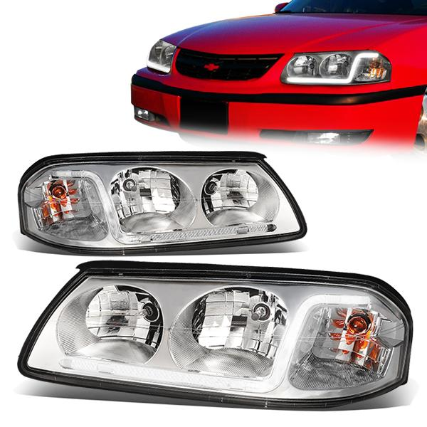 FAROS 00-05 CHEVY IMPALA 4-DOOR - LED DRL - CHROME HOUSING / CLEAR CORNER - 9006 LOW BEAM / 9005 HIGH BEAM