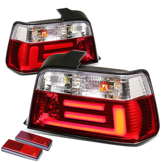 FAROS TRASEROS 92-98 BMW 3-SERIES E36 4-DR - 3D STRIP - LED - CHROME / RED