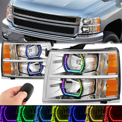 FAROS RGB LED - CHEVROLET SILVERADO 1500 2007-2013 / CHEVROLET SILVERADO 2500 3500 & HD MODELS - DOES NOT FIT 2007 OLD BODY CLASSIC MODELS - REQUIRES WIRING LEDS TO FACTORY WIRING HARNESS - FITS MODELS WITH FACTORY HALOGEN HEADLIGHTS ONLY - 9005 HIGH /