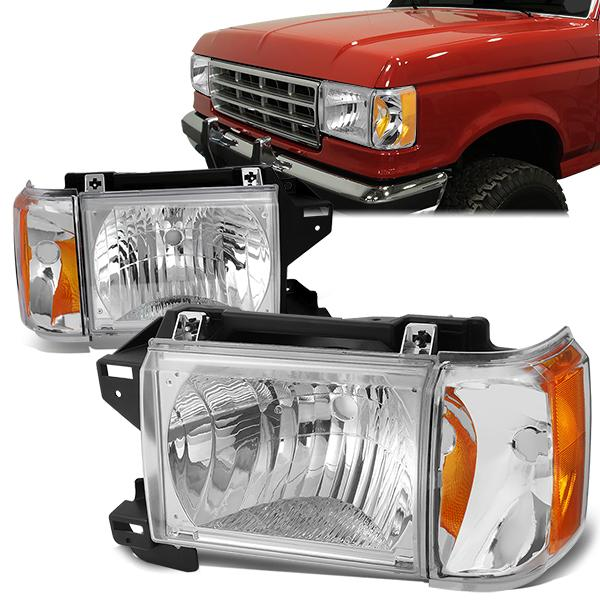 FAROS 87-91 FORD BRONCO, F-150, F-250, F-350 - 9004 HIGH / LOW BEAM / 1157A TURN SIGNAL - CHROME HOUSING / AMBER CORNER