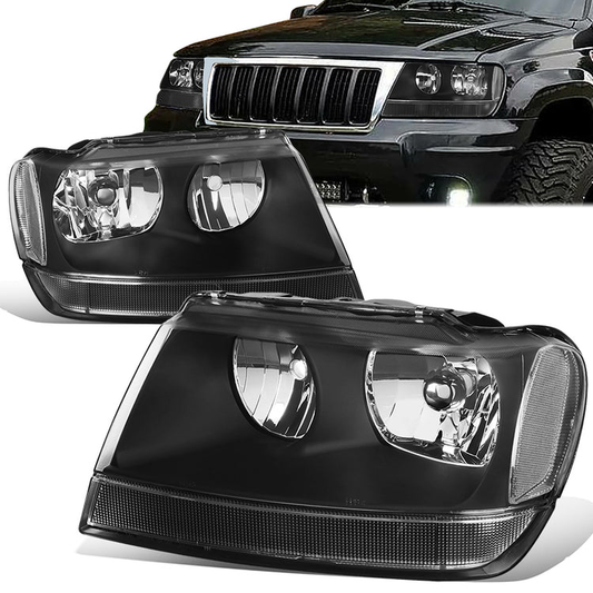 FAROS 99-04 JEEP GRAND CHEROKEE 4-DOOR - 9006 LOW BEAM / 9005 HIGH BEAM - BLACK HOUSING / CLEAR CORNER