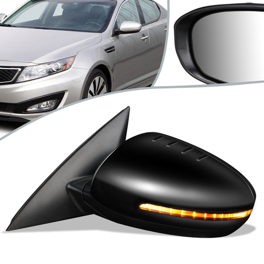 RETROVISOR MIRROR - OEM - 11-15 KIA OPTIMA - POWERED - HEATED - W/ SIGNAL LIGHT - FOLDING - BLACK MATERIAL - LEFT