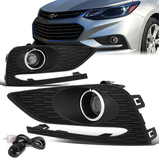 FAROS DE NIEBLA 16-18 CHEVY CRUZE - DOES NOT FIT LT MANUAL OR DIESEL MANUAL MODELS - WITH SWITCH, BEZEL - CHROME / CLEAR