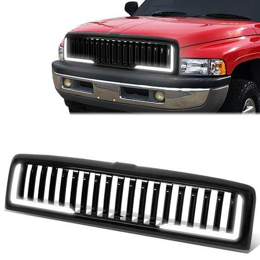 PARRILLA GRILLE - 94-01 DODGE RAM 1500 / 94-02 DODGE RAM 2500, 3500 - VERTICAL FENCE STYLE - W/ LED DRL LIGHT - LED'S REQUIRE WIRING INTO EXISTING LIGHTING - BLACK