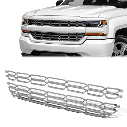 nan GRILLE OVERLAY INSERT - 2PCS - 16-18 CHEVY SILVERADO 1500 - FITS FACTORY STYLE HONEYCOMB GRILLE - CHROME