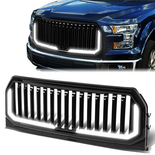 PARRILLA GRILLE - 15-17 FORD F-150 - VERTICAL FENCE STYLE - W/ LED DRL LIGHT - LED'S REQUIRE WIRING INTO EXISTING LIGHTING - BLACK