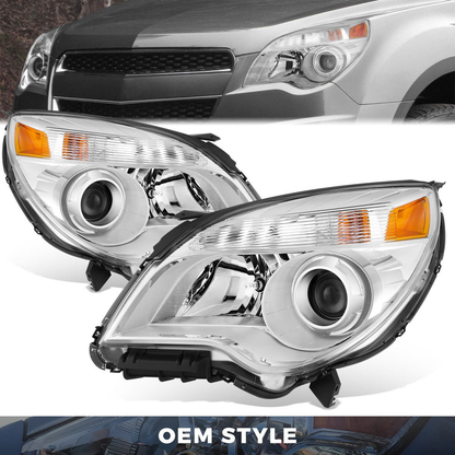 FAROS OE STYLE - 10-15 CHEVY EQUINOX - FITS LTZ MODELS - PROJECTOR HEADLIGHT - H11 LOW / 9005 HIGH / 194 MARKER / 7443NA TURN SIGNAL - CHROME HOUSING / AMBER REFLECTOR - LEFT AND RIGHT
