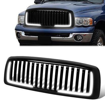 PARRILLA GRILLE - 02-05 DODGE RAM 1500 / 03-05 DODGE RAM 2500, 3500 - VERTICAL FENCE STYLE - W/ LED DRL LIGHT - LED'S REQUIRE WIRING INTO EXISTING LIGHTING - BLACK