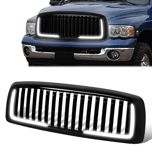 PARRILLA GRILLE - 02-05 DODGE RAM 1500 / 03-05 DODGE RAM 2500, 3500 - VERTICAL FENCE STYLE - W/ LED DRL LIGHT - LED'S REQUIRE WIRING INTO EXISTING LIGHTING - BLACK
