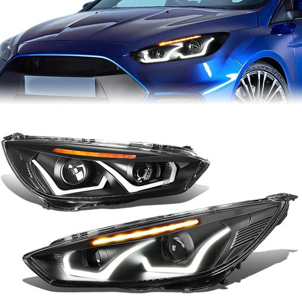 FAROS 15-17 FORD FOCUS 4-DOOR - ONLY FITS HALOGEN HEADLIGHT MODELS -  DOES NOT FIT ELECTRIC MODELS - LED - DUAL HALO PROJECTOR - BLACK HOUSING / AMBER CORNER - H11 LOW BEAM / H1 HIGH BEAM