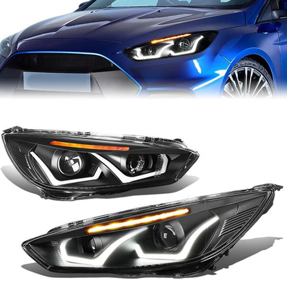 FAROS 15-17 FORD FOCUS 4-DOOR - ONLY FITS HALOGEN HEADLIGHT MODELS -  DOES NOT FIT ELECTRIC MODELS - LED - DUAL HALO PROJECTOR - BLACK HOUSING / AMBER CORNER - H11 LOW BEAM / H1 HIGH BEAM