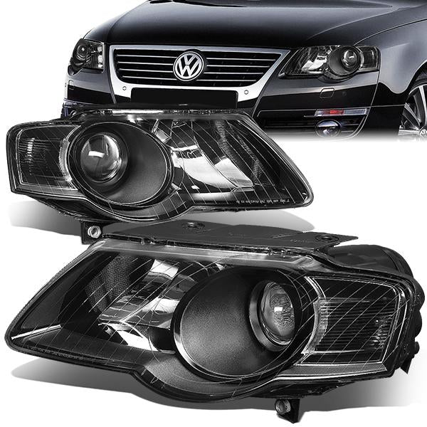 FAROS 06-10 VOLKSWAGEN PASSAT - FITS MODELS W/ HALOGEN HEADLIGHTS - PROJECTOR - H7 LOW BEAM / H7 HIGH BEAM - BLACK HOUSING / CLEAR CORNER