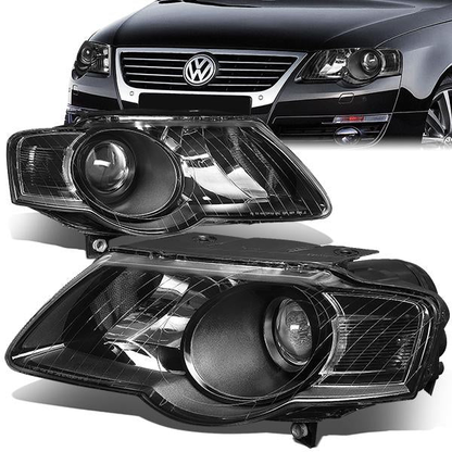 FAROS 06-10 VOLKSWAGEN PASSAT - FITS MODELS W/ HALOGEN HEADLIGHTS - PROJECTOR - H7 LOW BEAM / H7 HIGH BEAM - BLACK HOUSING / CLEAR CORNER